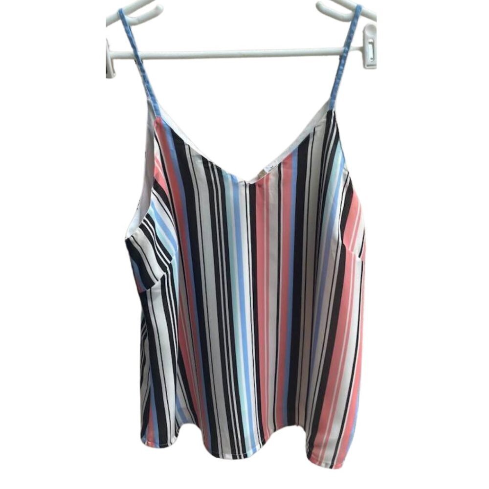 apna Flowy Colorful Striped Sleeveless Top Adjustable Straps Lined